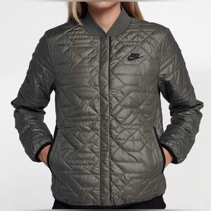 Nike Sportswear Quilted Primaloft Puffer Bomber Jacket Forest Green Womens Sz L